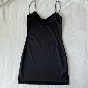 black cowl neck slip dress